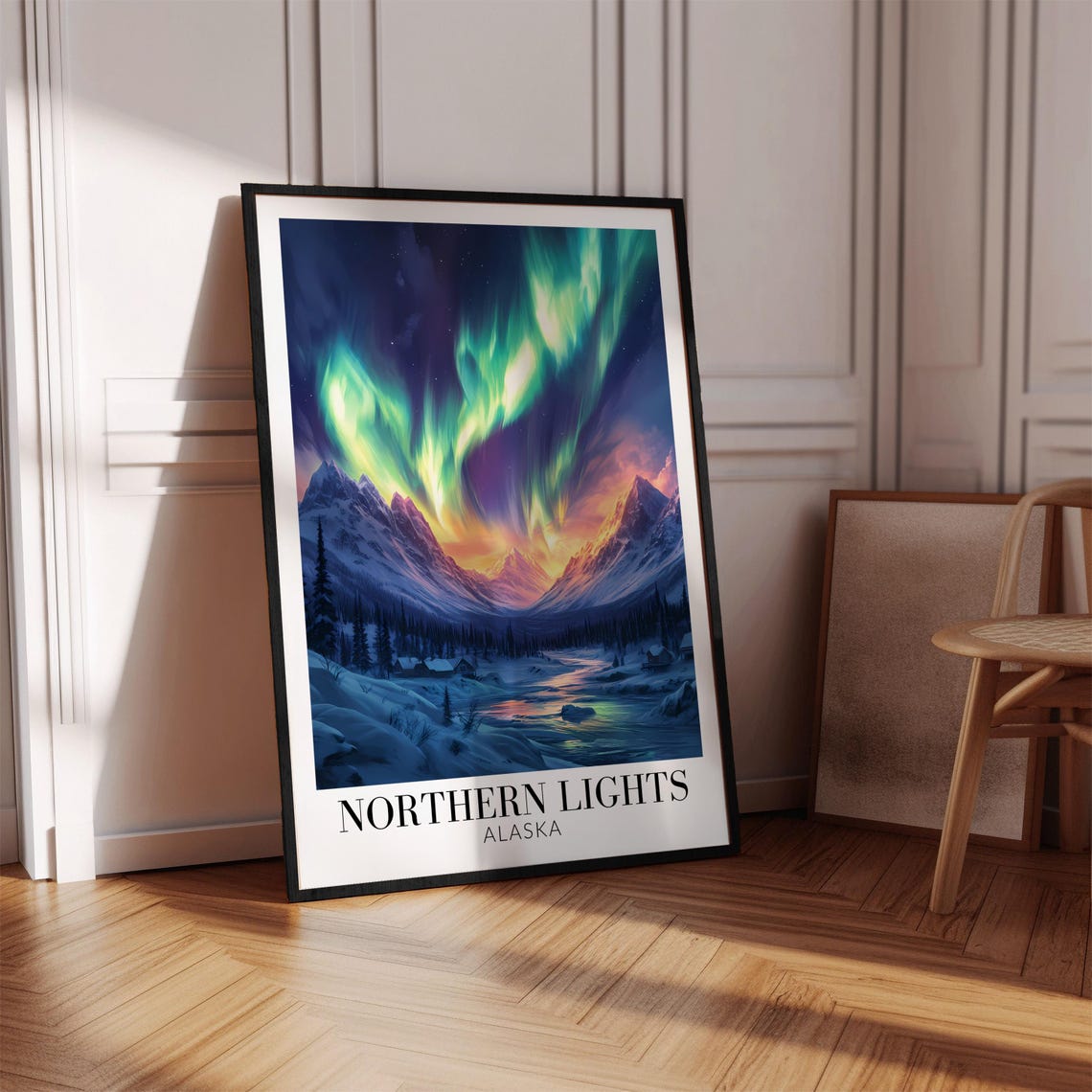 Alaska Northern Lights Aurora Over Snowy Mountain Valley Poster - Image 4