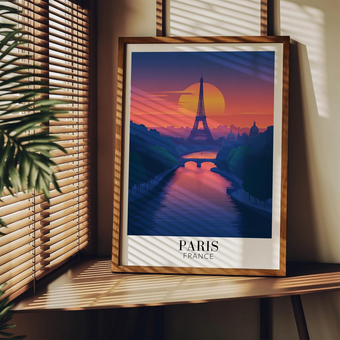 Paris Eiffel Tower Purple Sunset Seine River Silhouette Poster - Image 3