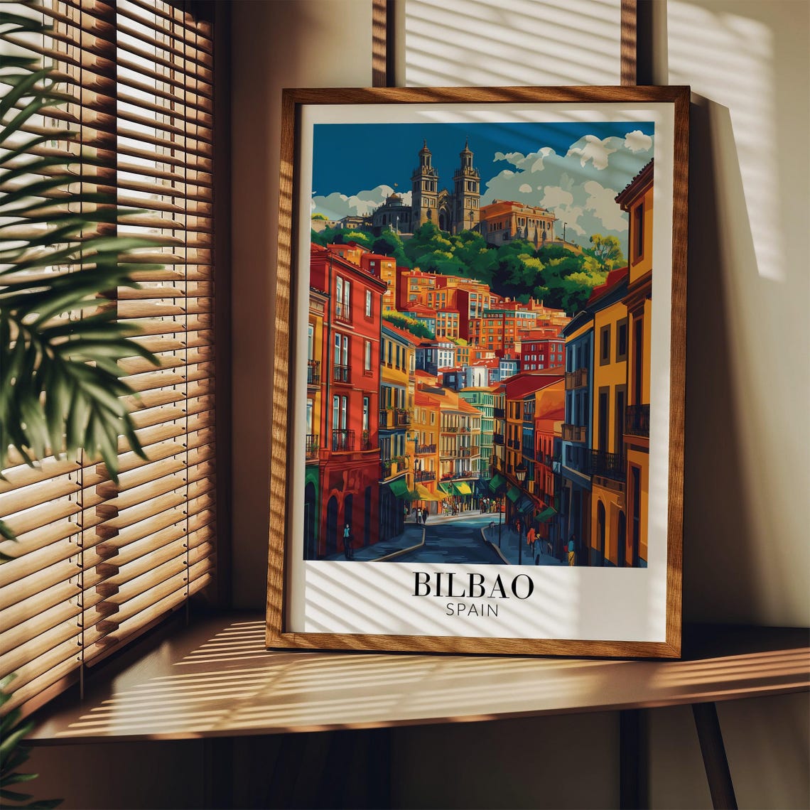 Bilbao Spain Old Town Street View Colorful Travel Poster Scene - Image 2