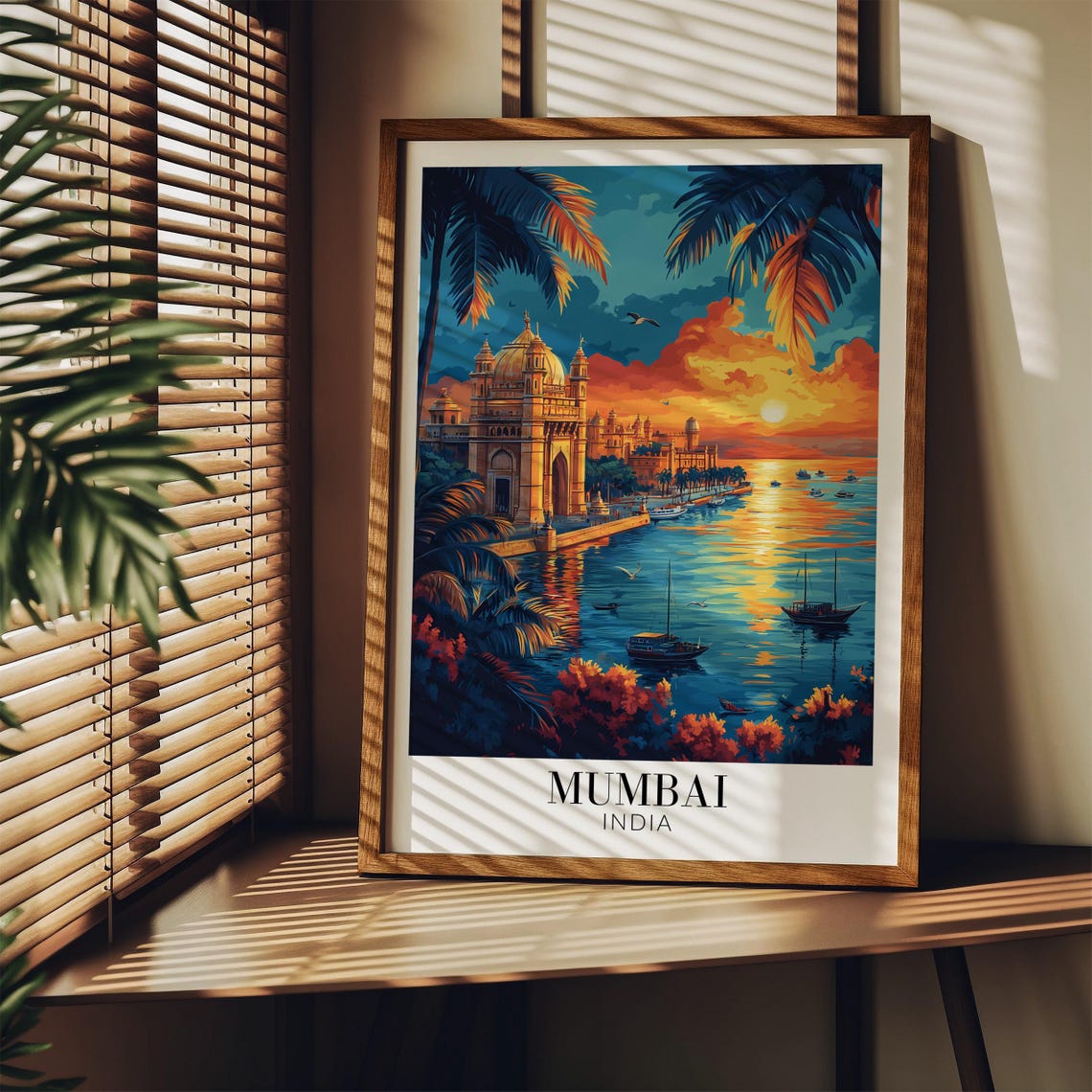 Mumbai India Gateway of India Sunset Harbor Illustration Poster - Image 3