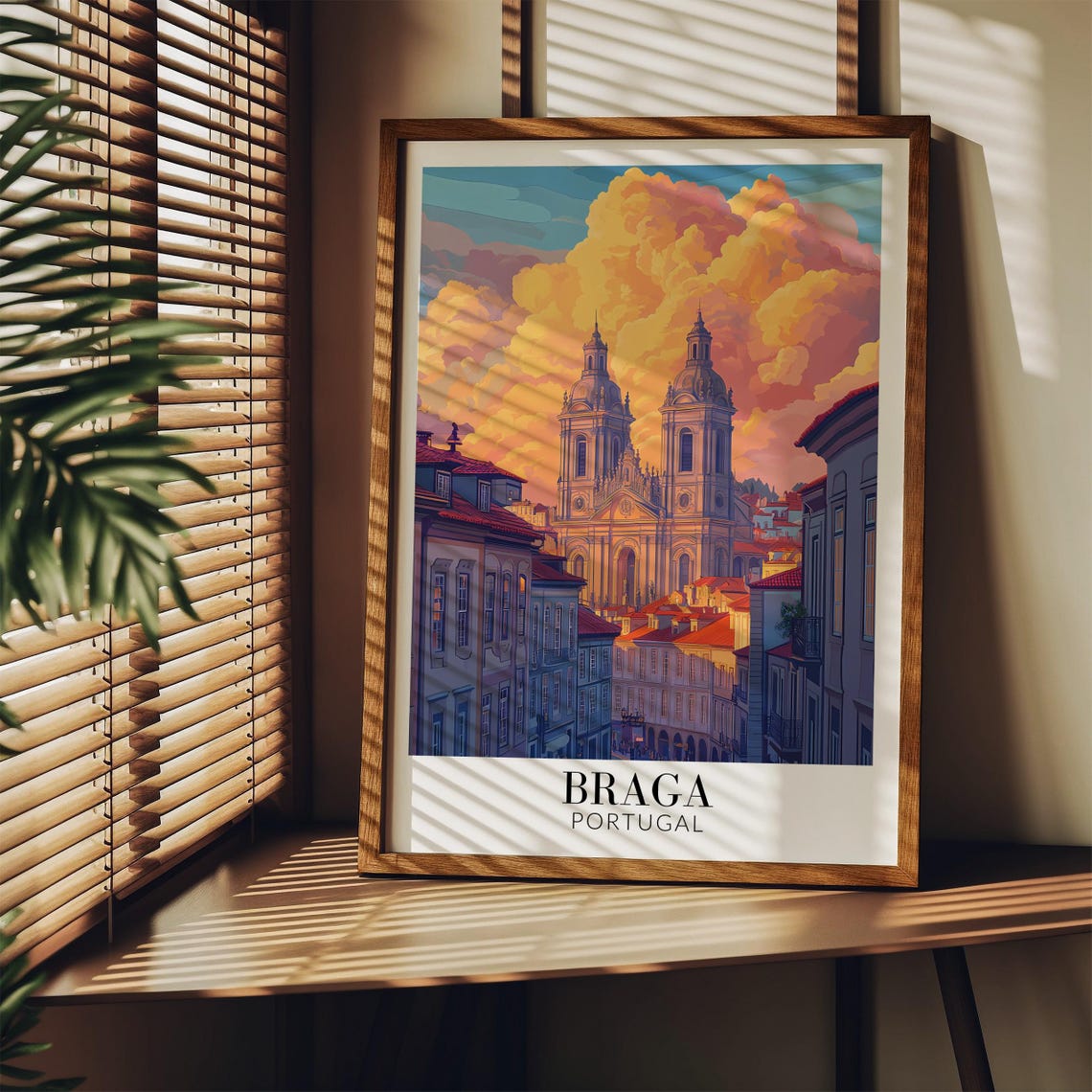 Braga Portugal Twin Tower Cathedral Sunset Old Town Street Poster - Image 3