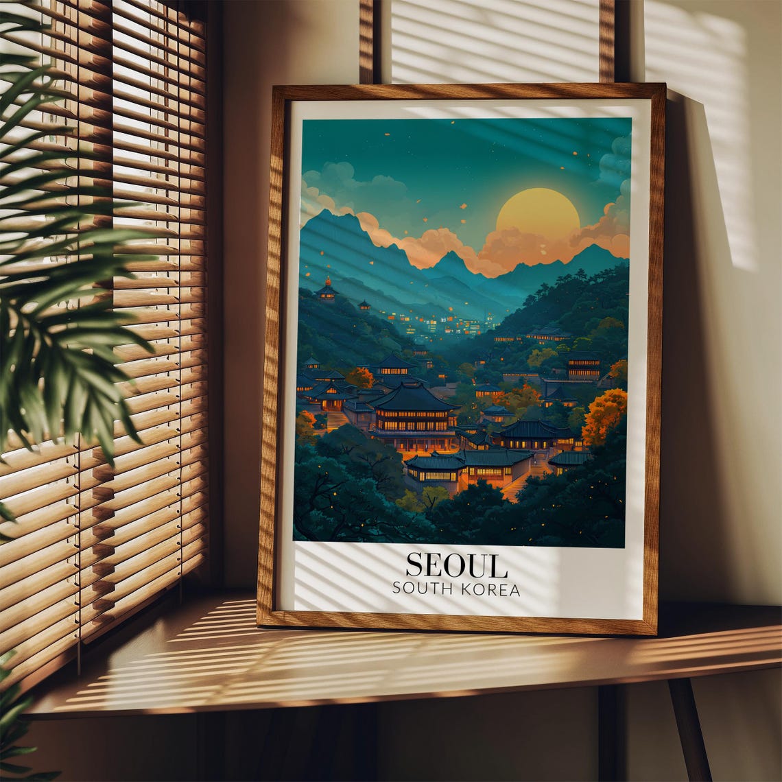 Seoul Night Temples Moonlit Mountains City Lights Travel Poster - Image 4