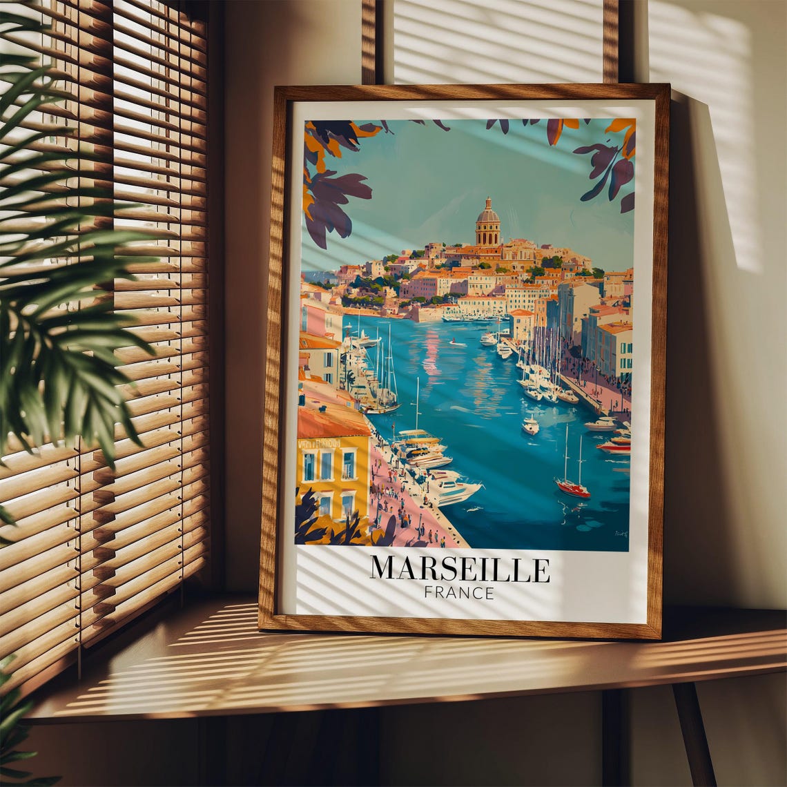 Marseille France Sparkling Old Port Hilltop Basilica View Poster - Image 2