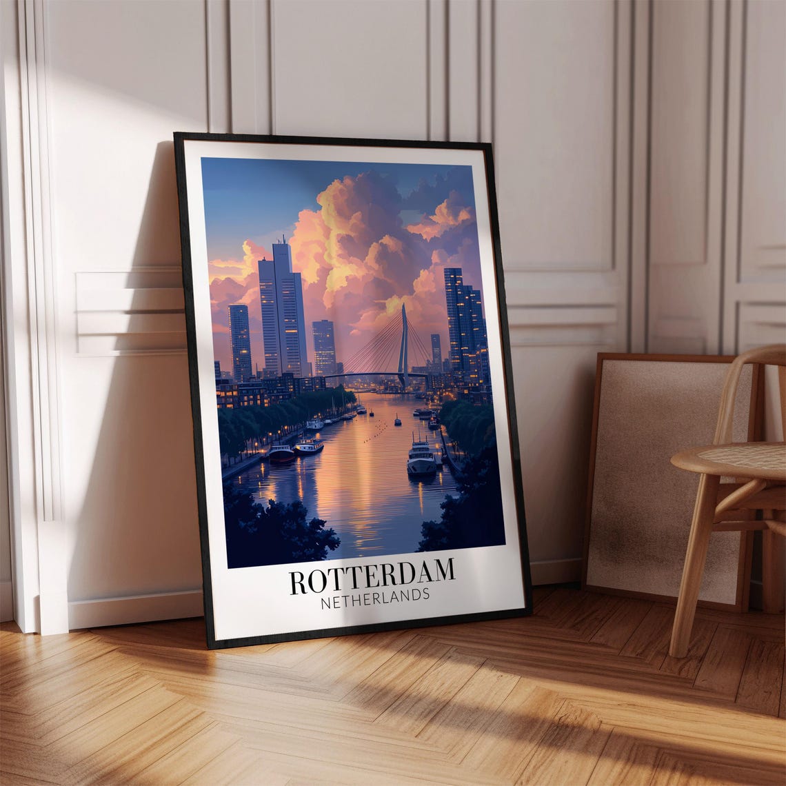Rotterdam Erasmus Bridge Twilight River Reflection Glow Poster - Image 4