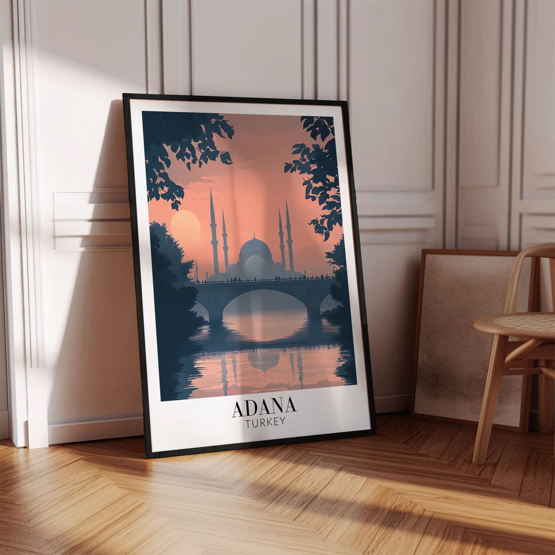Adana Turkey Grand Mosque Silhouette Sunset River Bridge Poster - Image 4