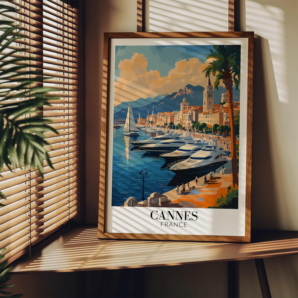 Cannes France Daytime Yacht Harbor Old Town Waterfront Scene Poster - Image 3