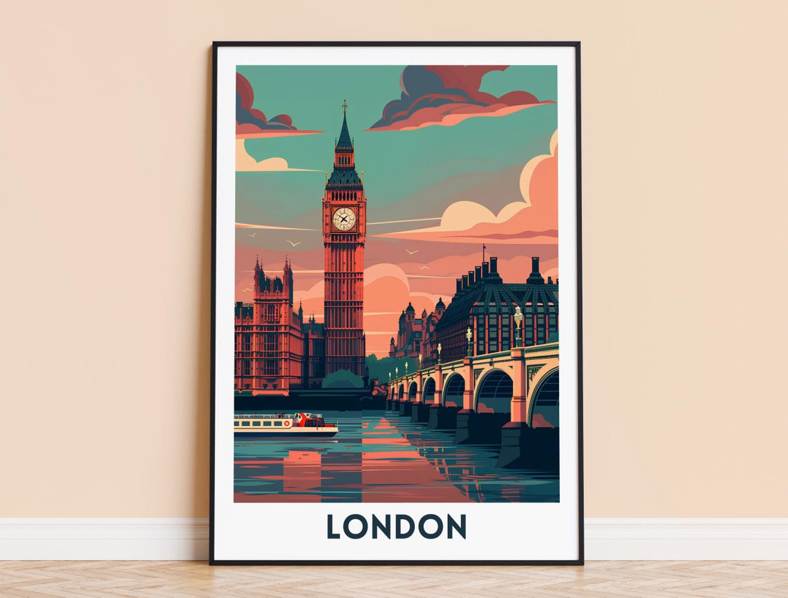 London Big Ben Sunset Westminster Bridge Thames River Poster