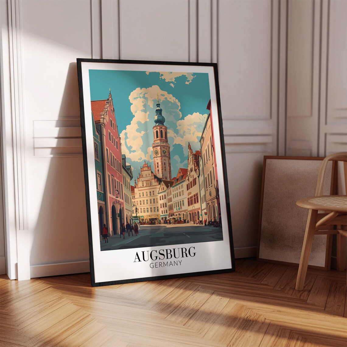 Augsburg Perlachturm Tower Street View Germany Travel Poster - Image 2