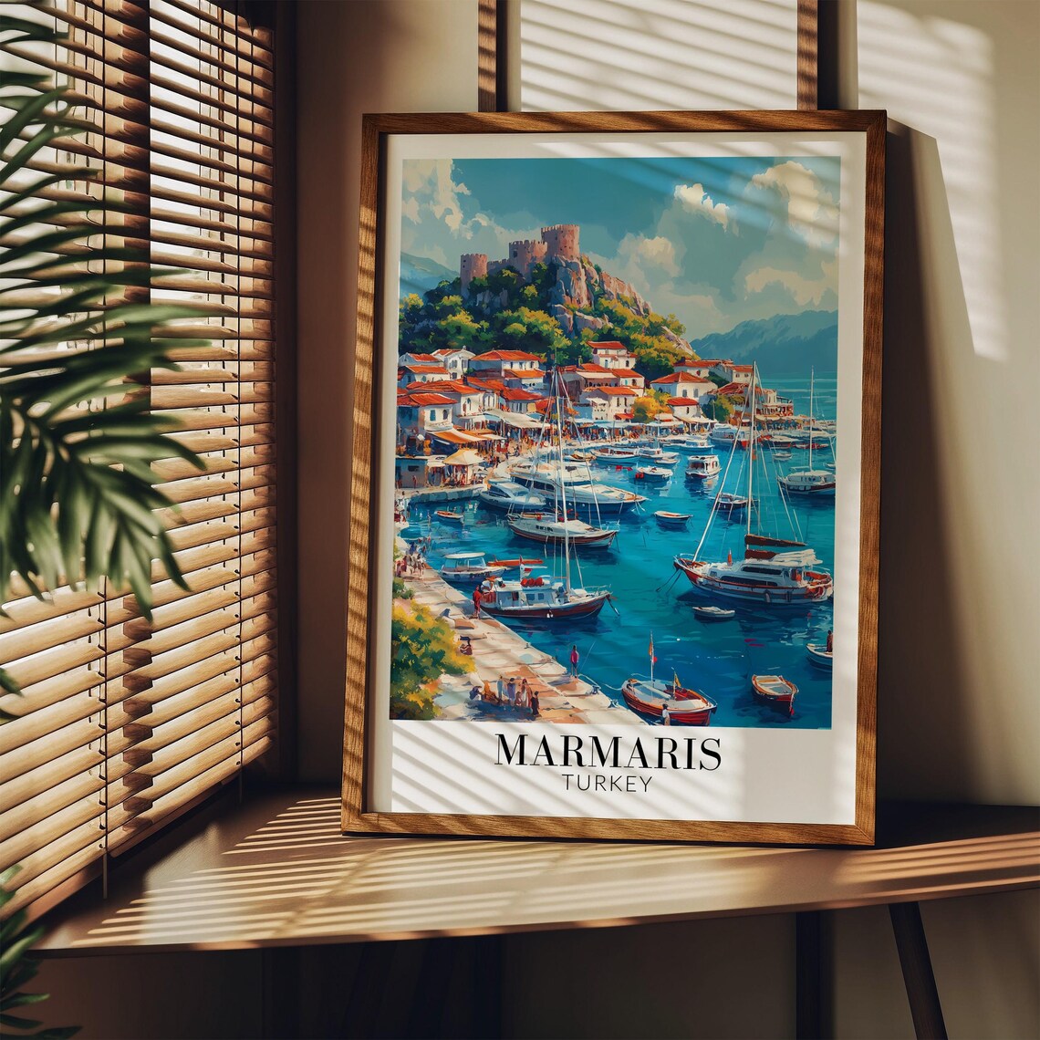 Marmaris Turkey Castle Hill Harbor Sailboat Marina Travel Poster - Image 3