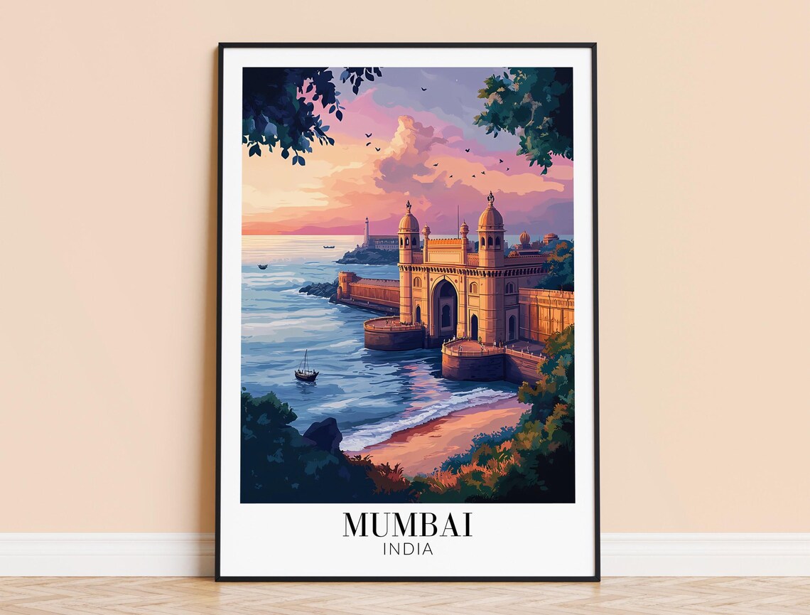 Mumbai India Gateway of India Dawn Seaside Fort View Art Poster