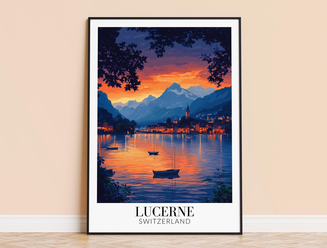 Lucerne Switzerland Travel Poster, Wall Decor