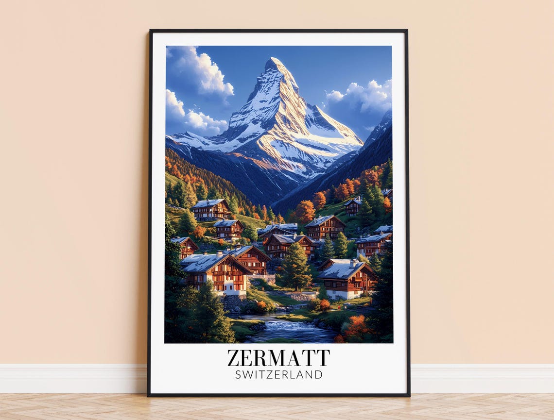 Zermatt Switzerland Matterhorn Village Vintage Travel Poster