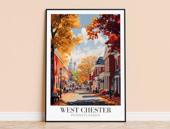 West Chester Pennsylvania Autumn Main Street Fall Foliage Travel Poster