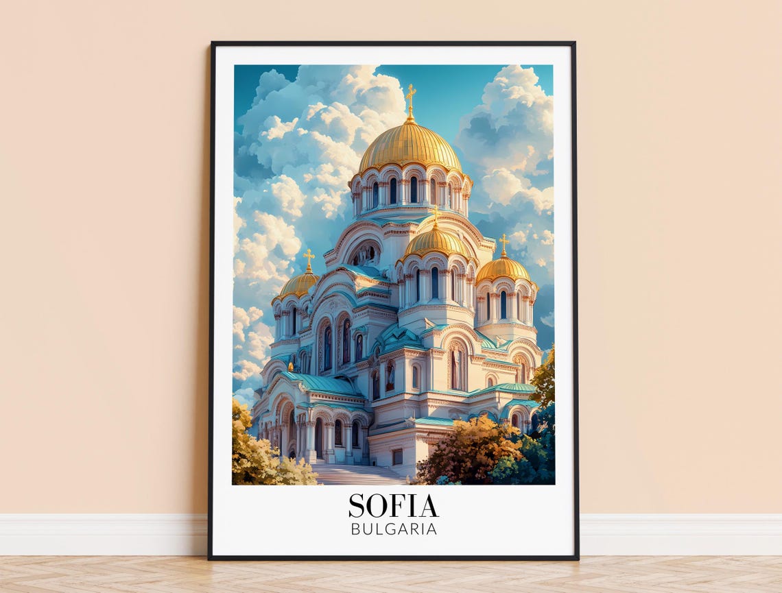 Sofia Bulgaria Golden Dome Cathedral Bright Daylight View Poster