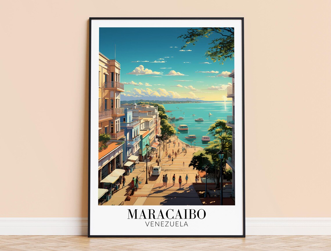 Maracaibo Venezuela Waterfront Street Colorful Travel Art Poster