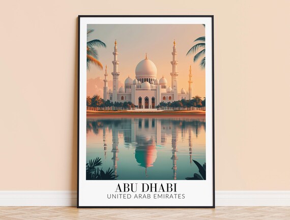 Abu Dhabi Print Uae Travel Wall Art City Poster Framed Or Unframed Home Decor Wedding And Housewarming Gift Personalised