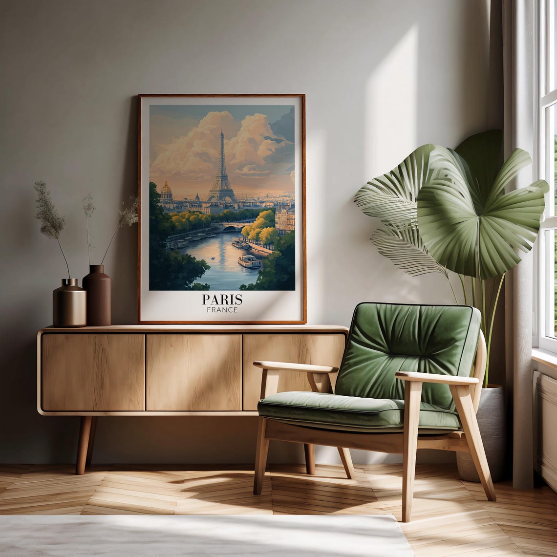 Paris Eiffel Tower Over the Seine and Les Invalides Art Poster - Image 2