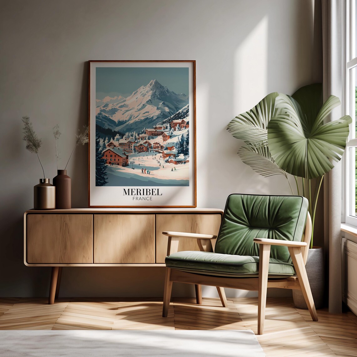 Meribel France Alpine Village Beneath Snowy Peaks Travel Poster - Image 2