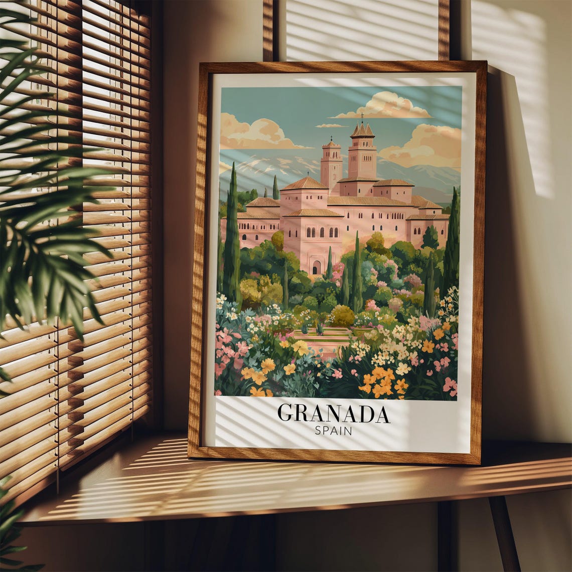 Granada Spain Alhambra Gardens Mountain View Spring Travel Poster - Image 2