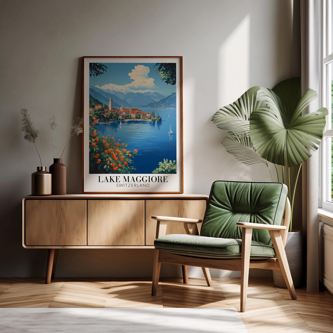 Lake Maggiore Blossom Shore Sailboats Switzerland Lake Poster - Image 2