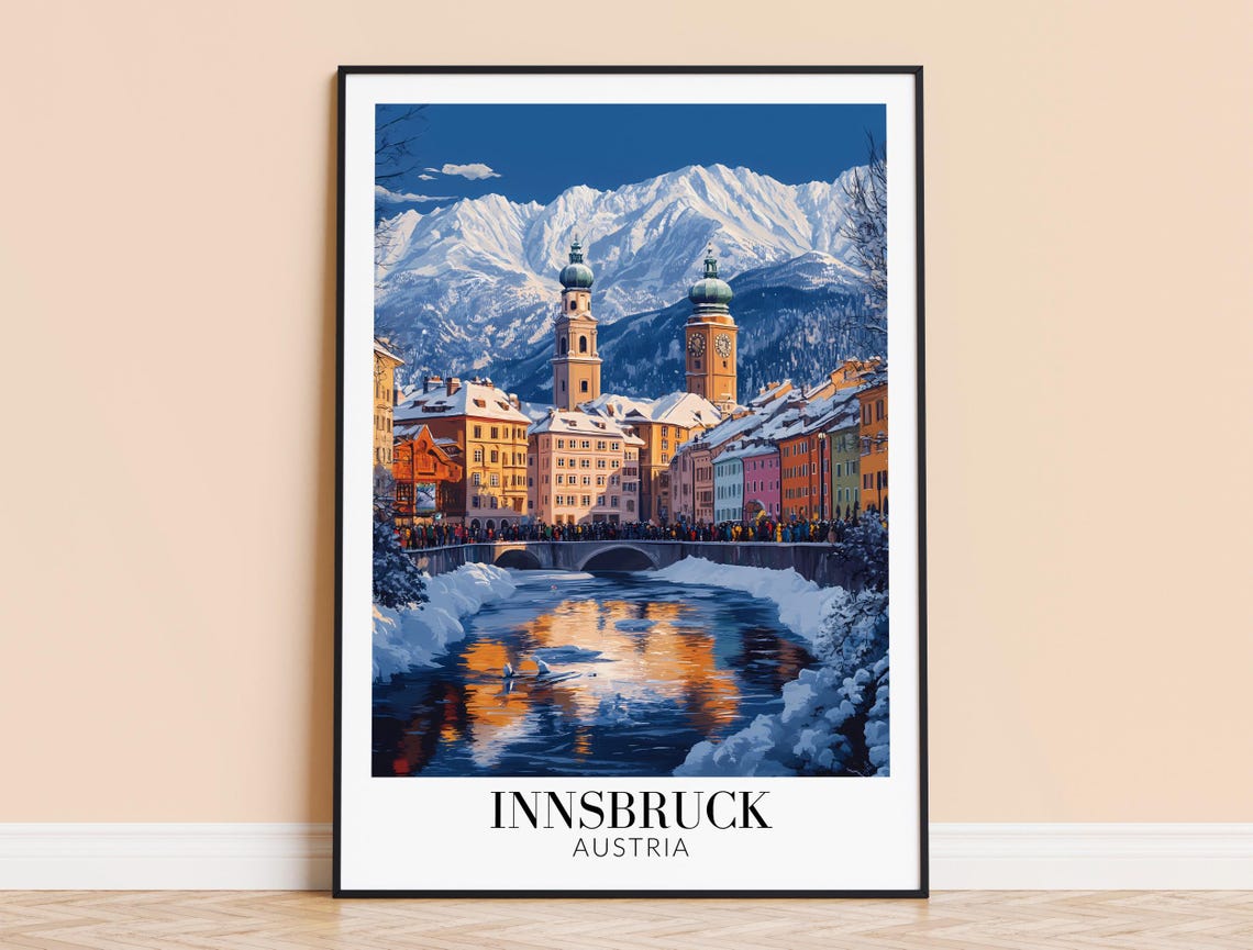 Innsbruck Austria Winter Old Town Snowy River Reflection Poster