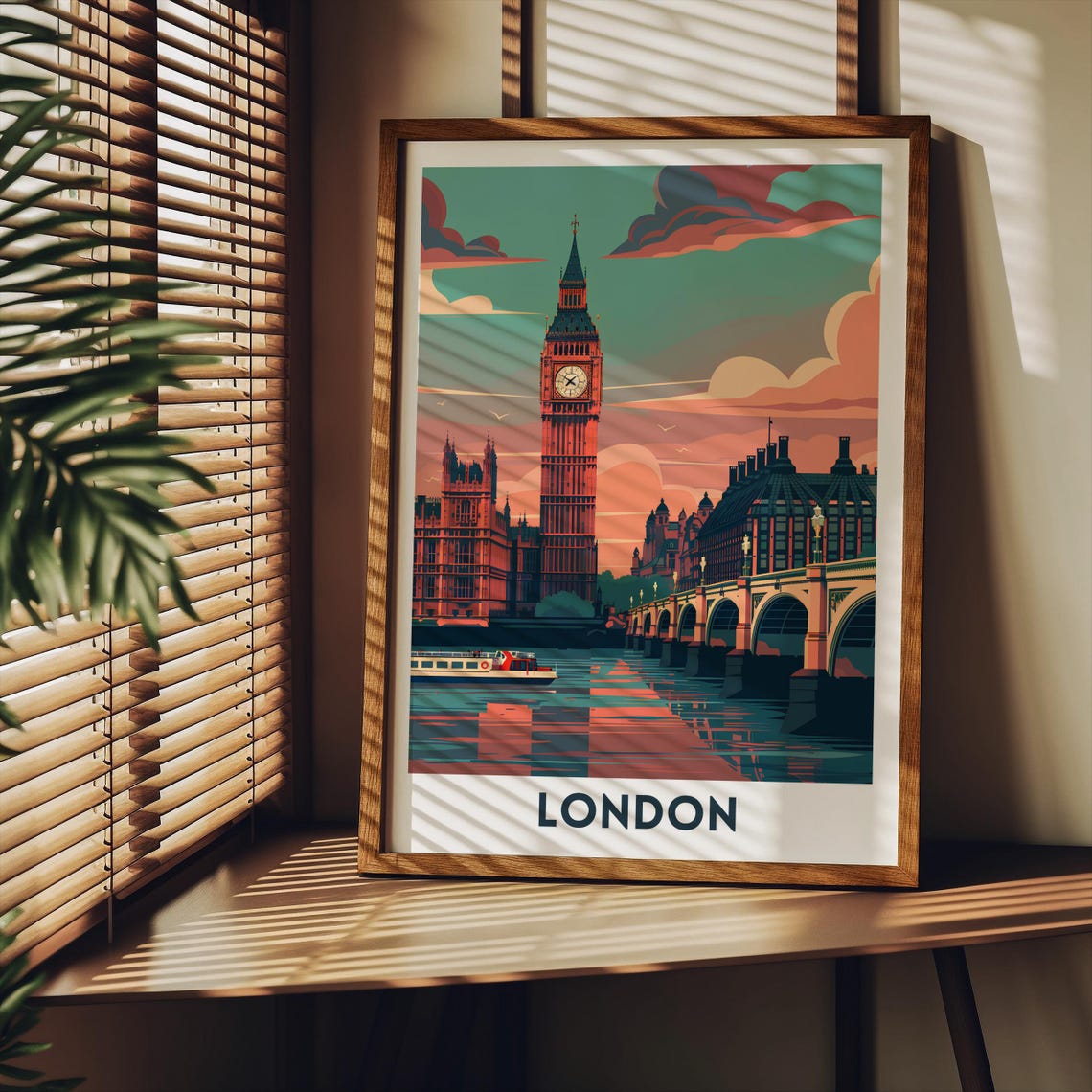 London Big Ben Sunset Westminster Bridge Thames River Poster - Image 2