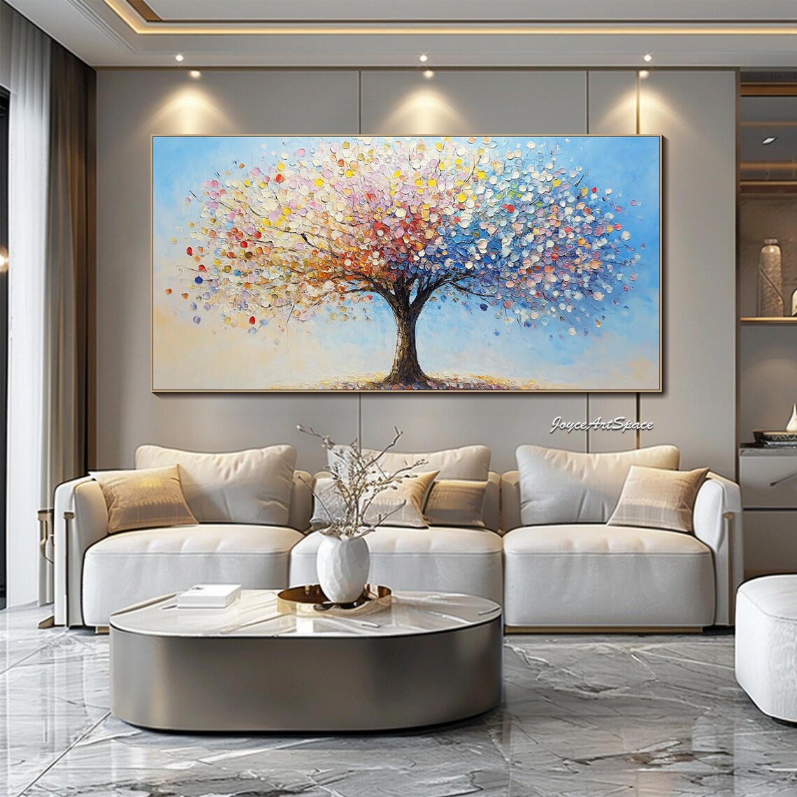 Colorful Tree Acrylic Painting Art Print, Living Room - Image 3