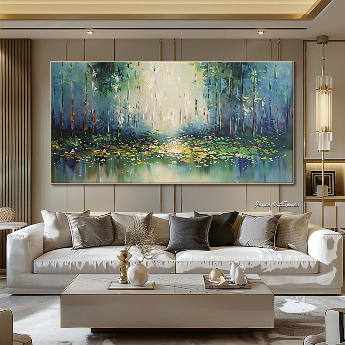 Misty Green Forest Lake Reflection Sunlit Textured 3D Poster - Image 5