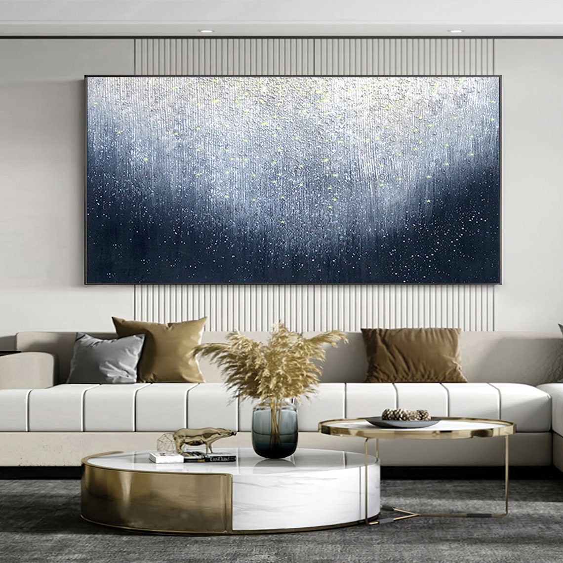 Midnight Blue Starry Night Sky Textured Minimalist Abstract Art Poster - Image 5
