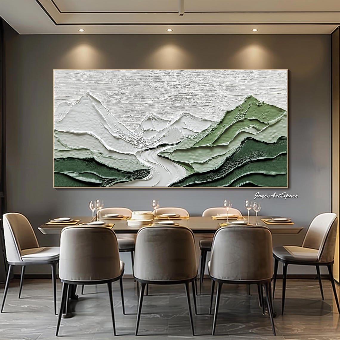 Green Mountains White River Valley Textured 3D Impasto Art Poster - Image 5