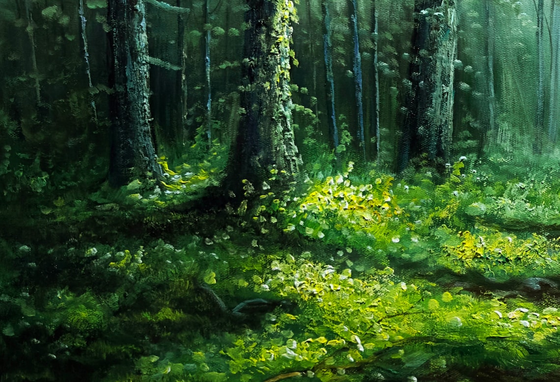 Green Forest Oil Painting, Textured Wall Art Print - Image 4