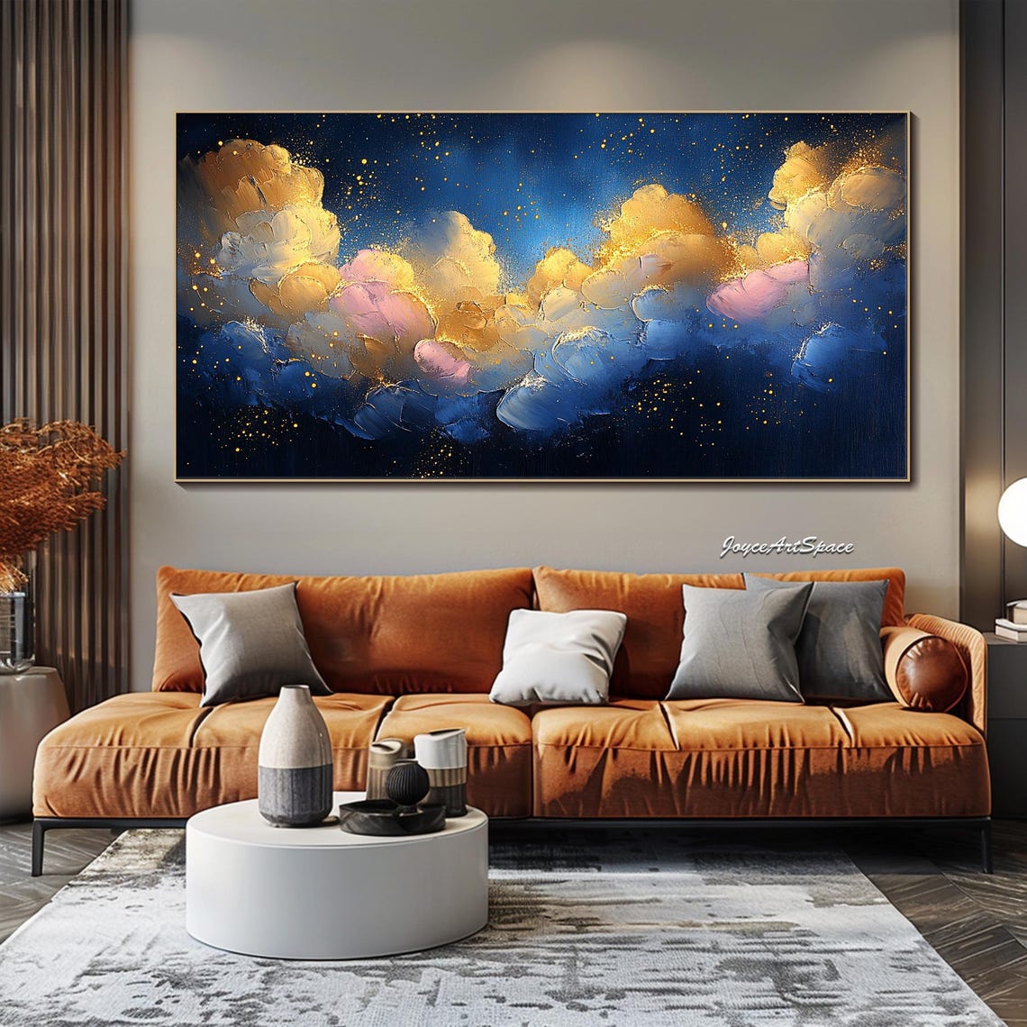 Golden Clouds Night Sky Abstract 3D Textured Impasto Wall Art - Image 5