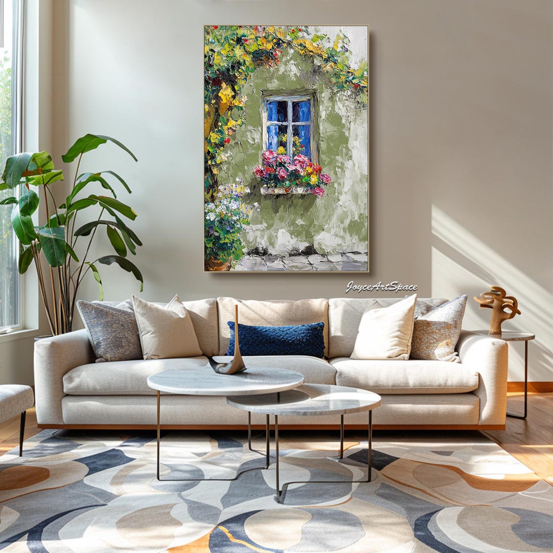 Blue Shutter Window Flower Box Mediterranean Impasto Wall Art Poster - Image 4