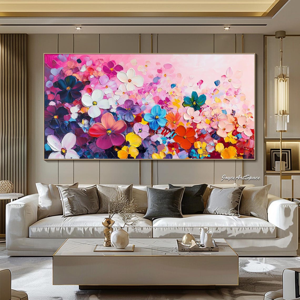 Large Floral Wall Art Pink Painting Creamy 3d Textured Oil Painting On Original Flower Oil Painting Colorful Bed Room Wall Art - Image 3