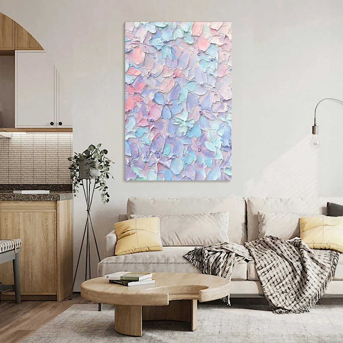 Pastel Petals Lavender Pink Blue Abstract 3D Impasto Wall Art - Image 4