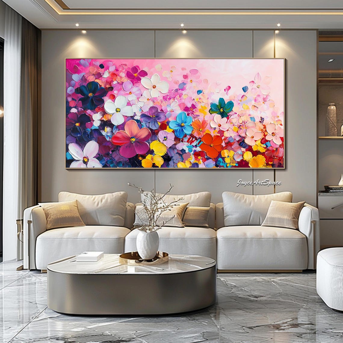 Large Floral Wall Art Pink Painting Creamy 3d Textured Oil Painting On Original Flower Oil Painting Colorful Bed Room Wall Art - Image 4