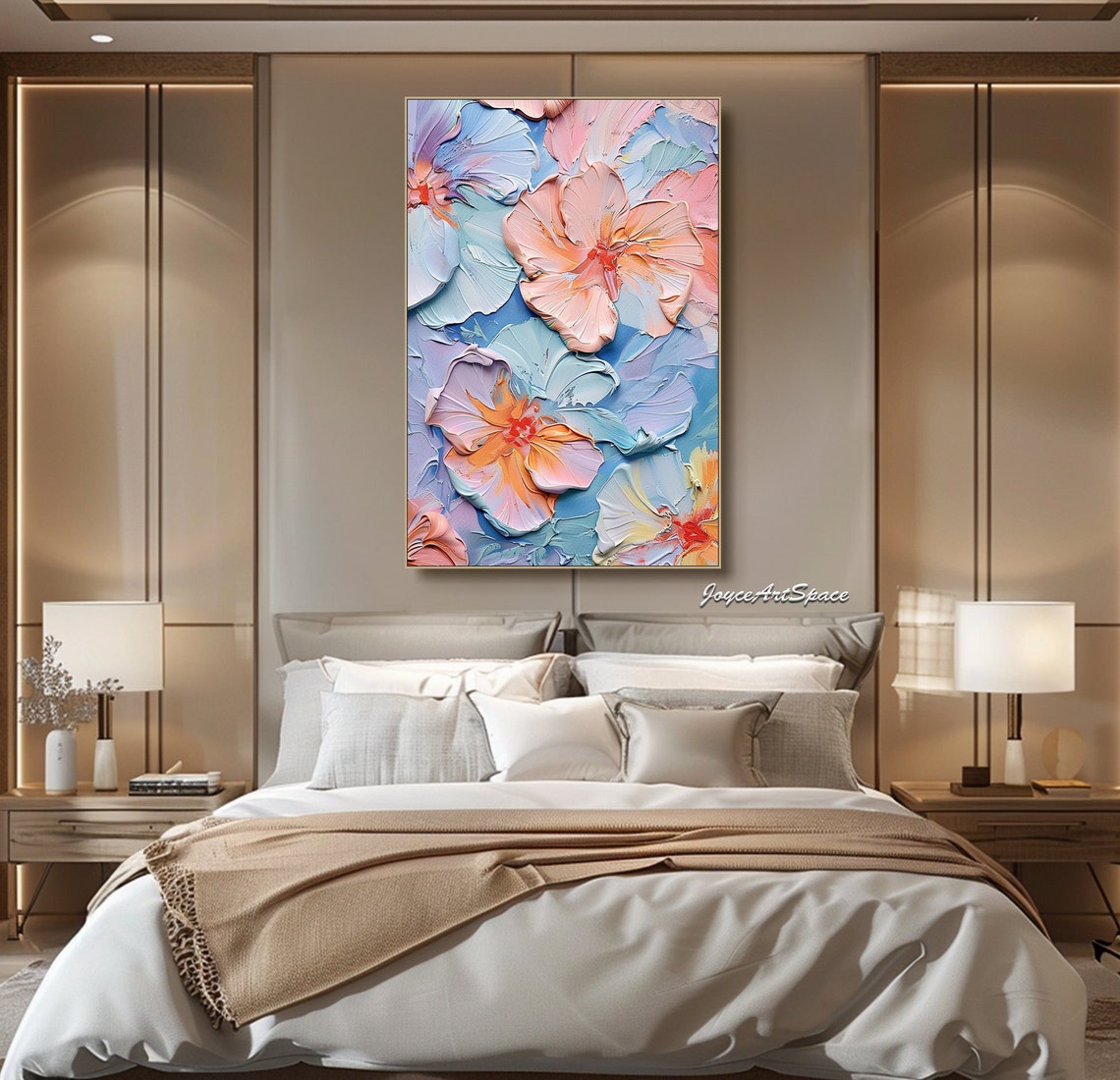 Pastel Soft Hibiscus Flowers 3D Impasto Abstract Floral Wall Art - Image 4