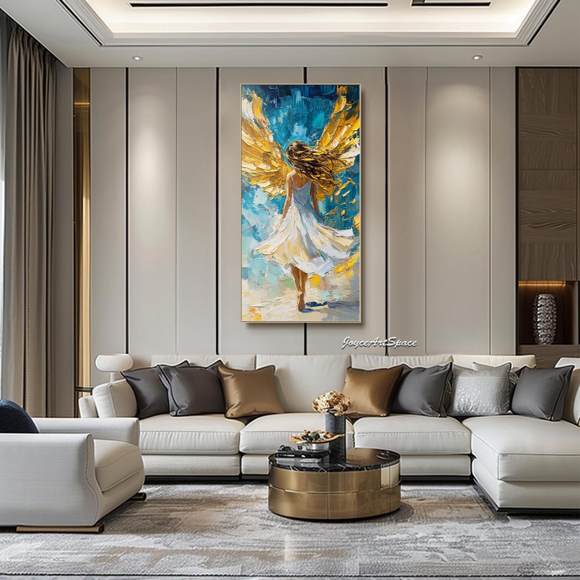 Golden Angel Oil Painting 3d Texture Wall Art Abstract Large Angelic Wall Decor Feminine Spiritual Art For Office Livingroom Wall Art - Image 2
