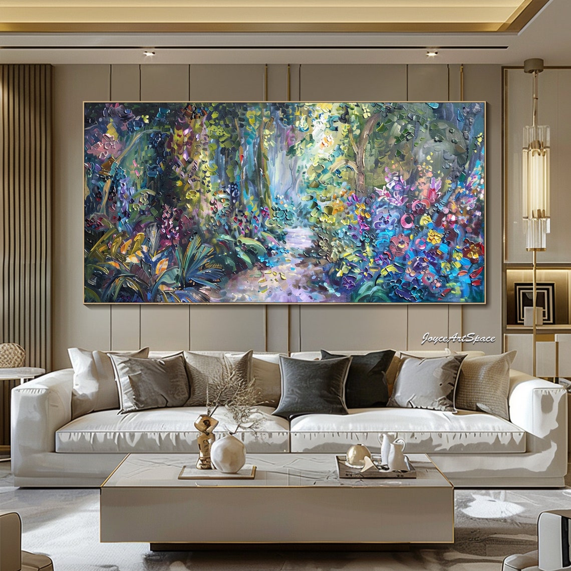 Enchanted Forest Path Colorful Flowers 3D Impasto Landscape Wall Art - Image 3