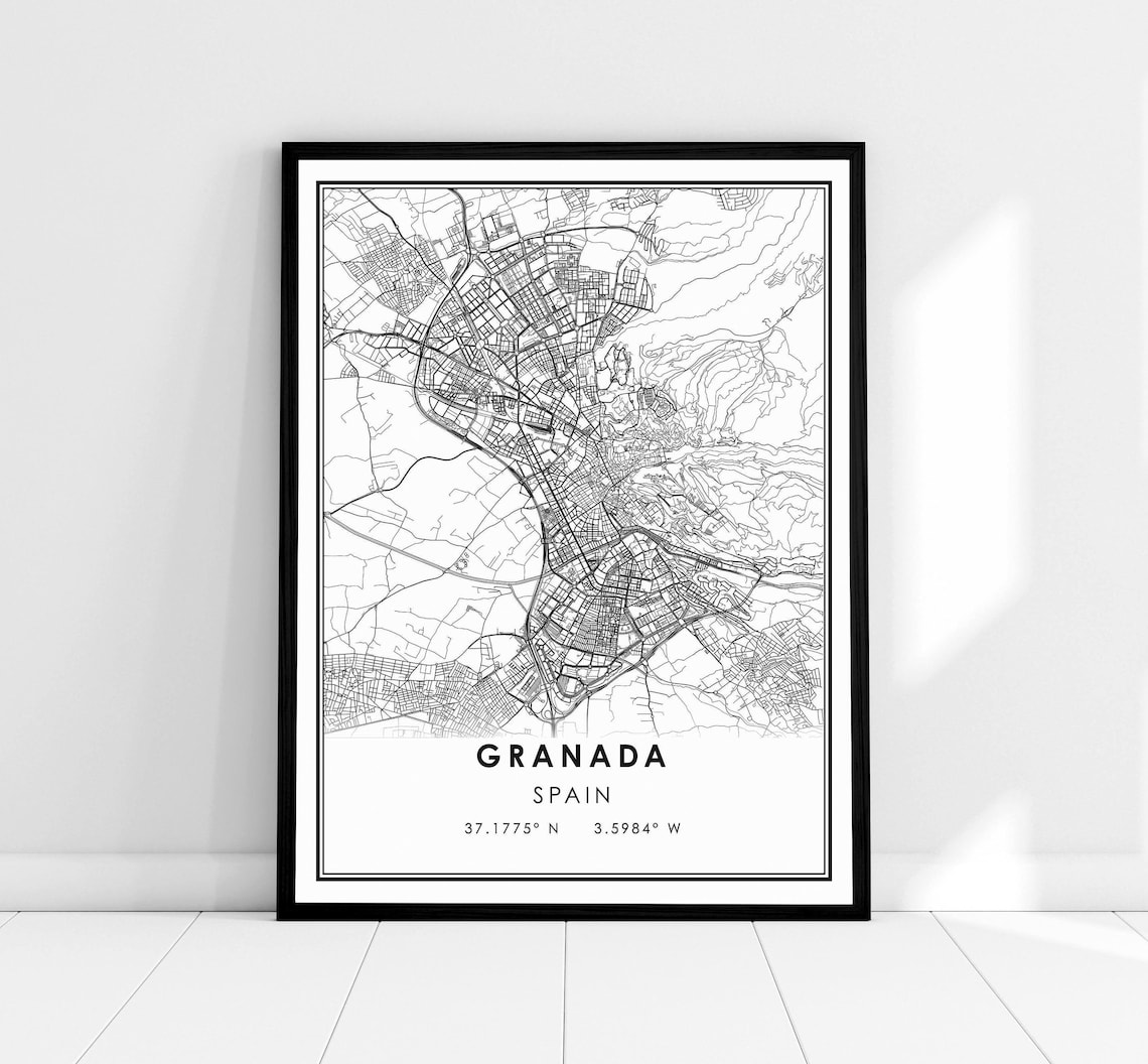 Granada Spain Map Print, City Travel Poster