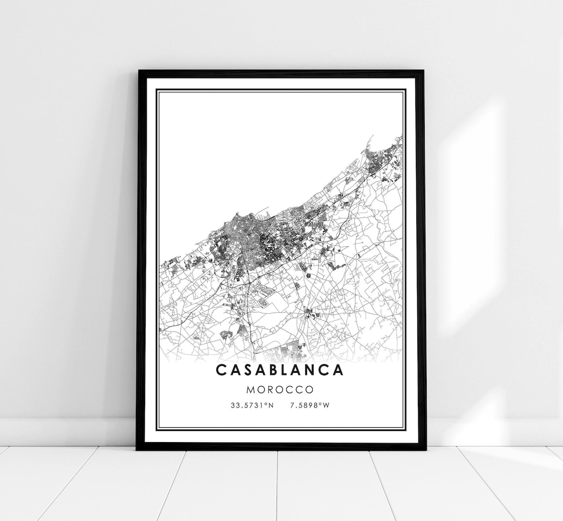 Casablanca Map Print, Morocco Travel Poster