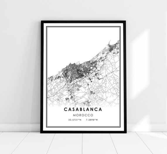 Casablanca Map Print, Morocco Travel Poster