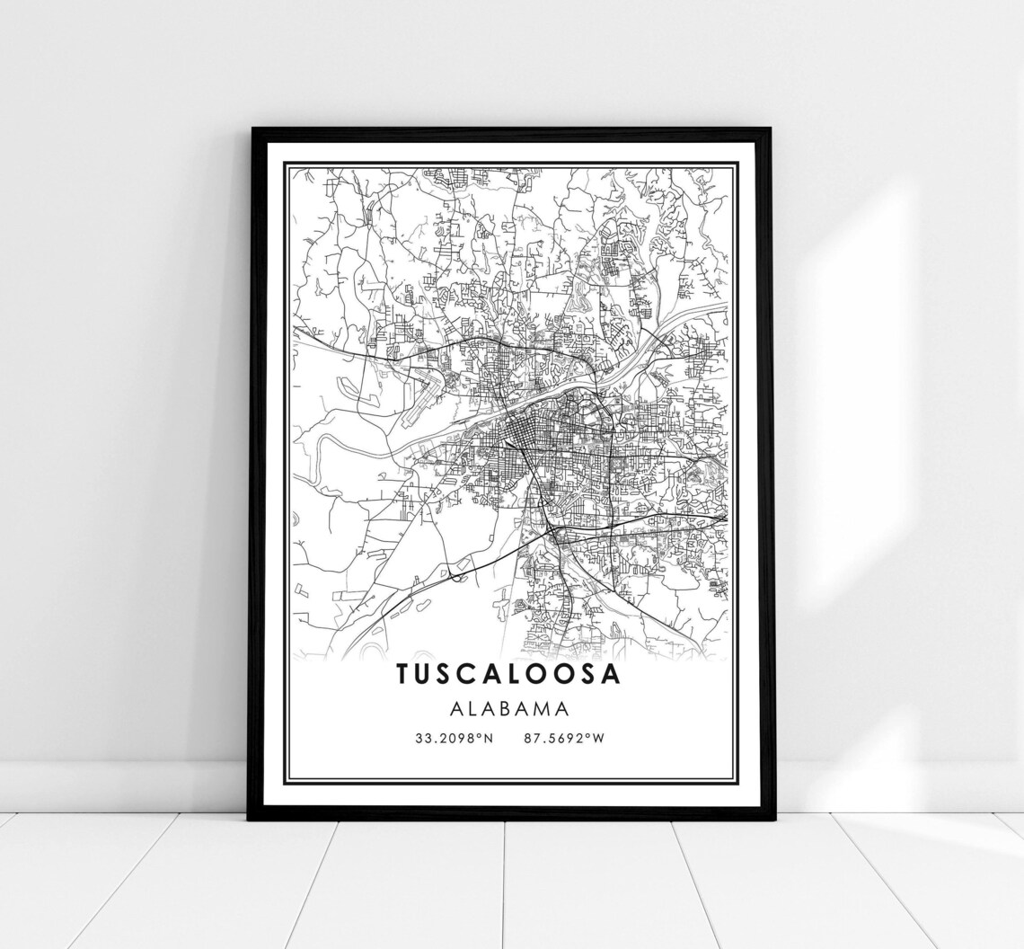 Tuscaloosa Map Print, Alabama City Travel Poster