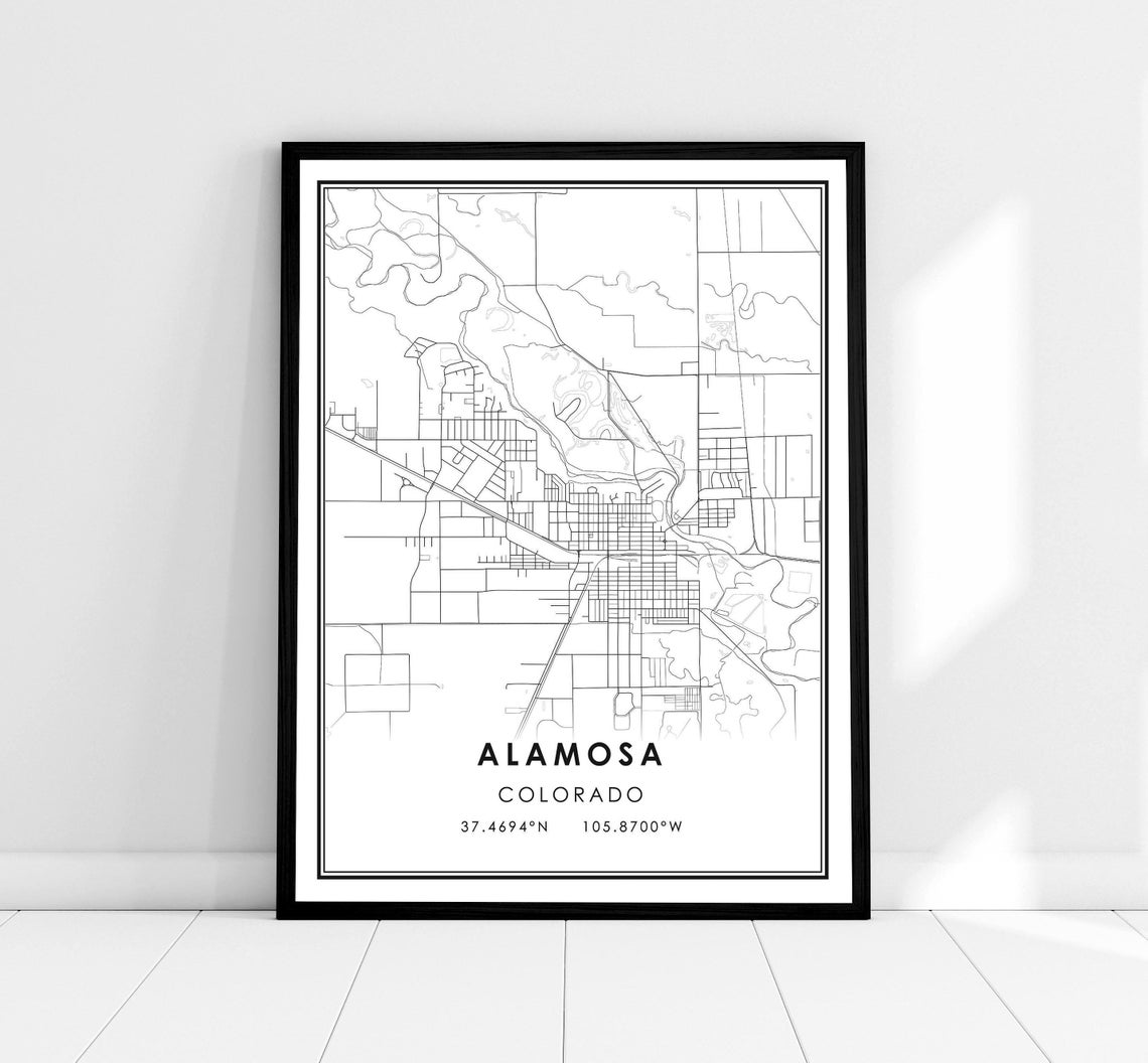 Alamosa Colorado Minimalist City Street Map With Coordinates Poster
