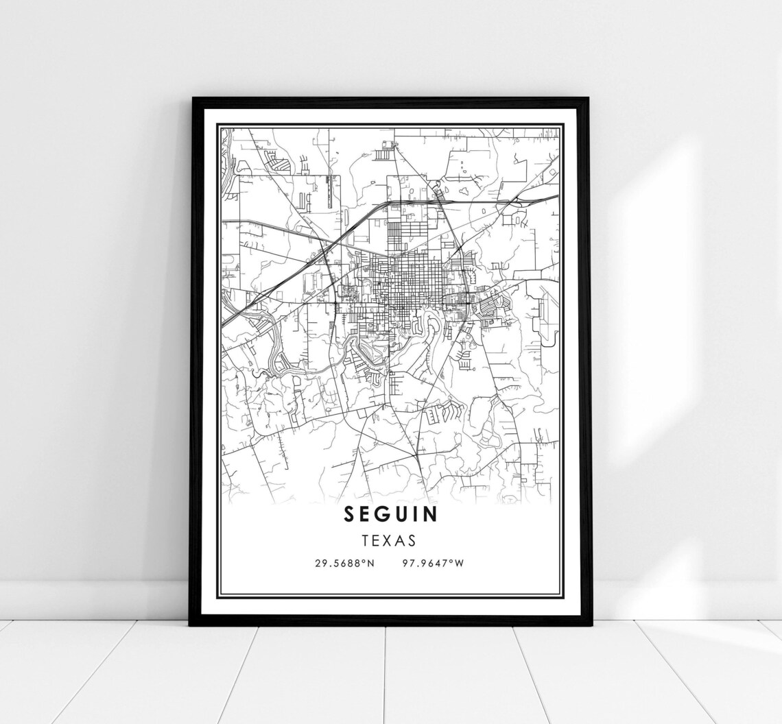 Seguin Texas Minimalist Black and White City Street Map Poster