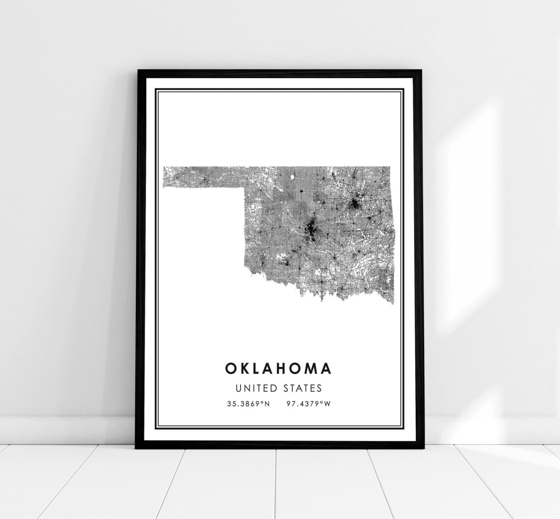 Oklahoma US Map Print Poster, United States Road