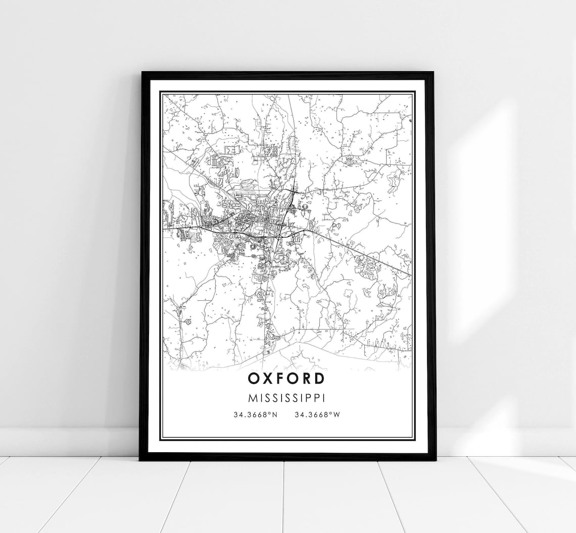 Oxford Map Travel Poster, Mississippi City