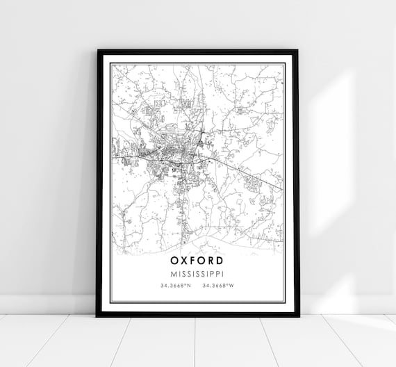 Oxford Map Travel Poster, Mississippi City