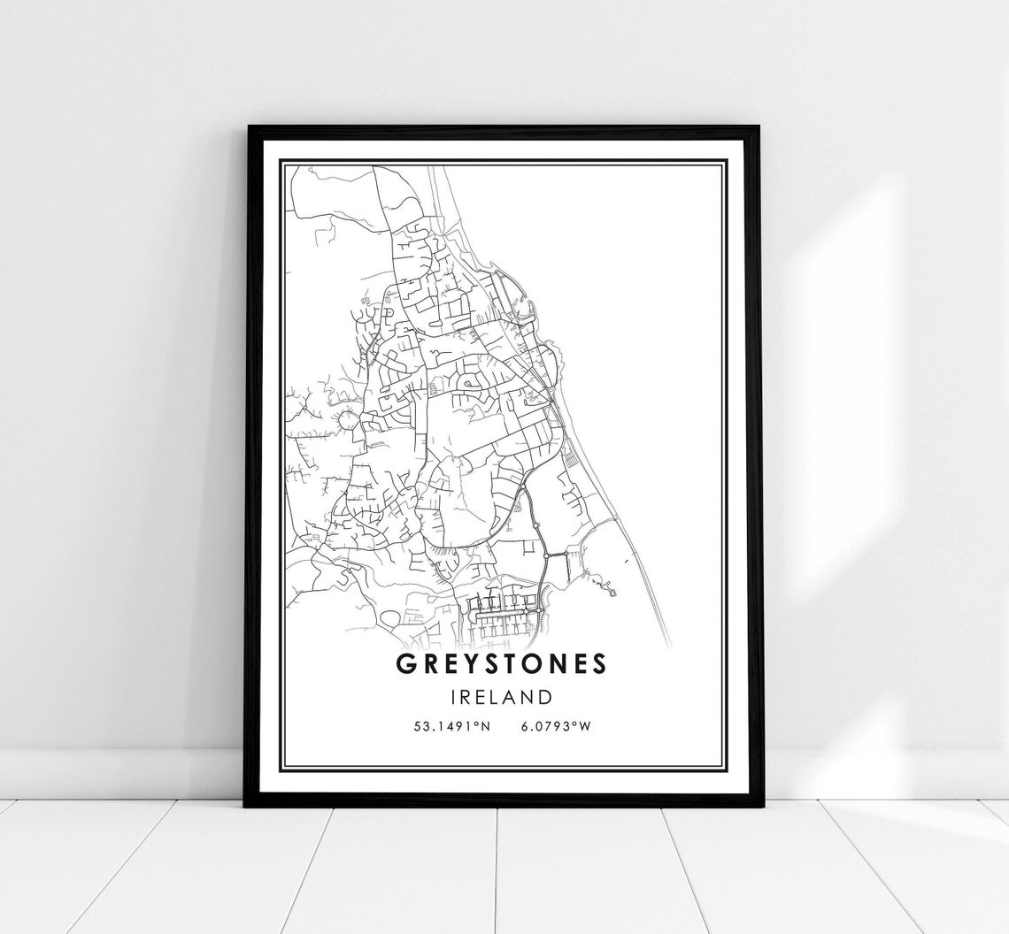 Greystones Ireland Coastal Town Minimalist Street Map Poster