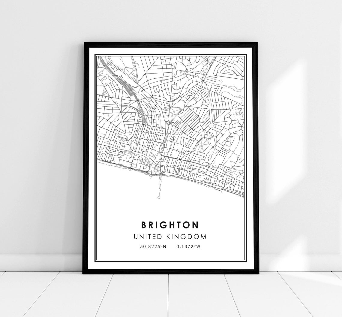 Brighton United Kingdom Modern Minimalist City Street Map Print